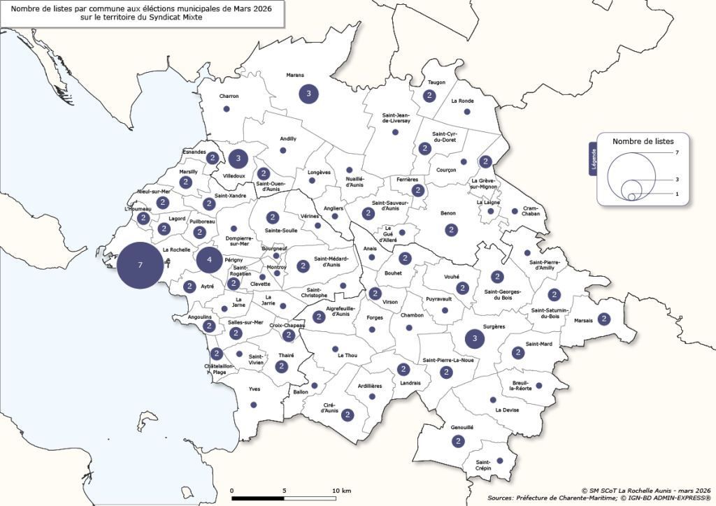 Nombre de liste par commune - municipales 2026